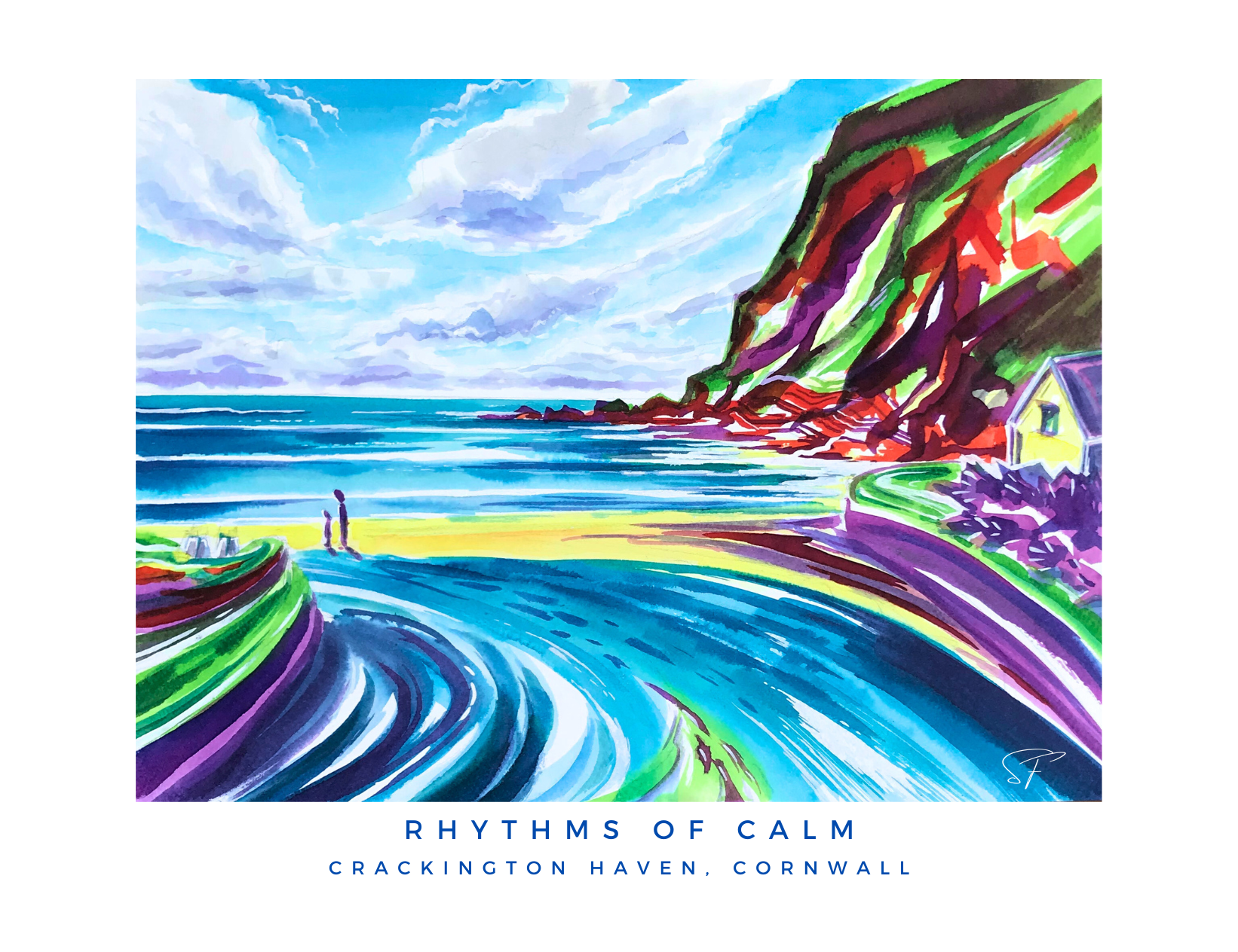 Vibrant Cornwall beaches painted with watercolour inks by UK